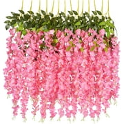 12 Pack 3.75 Feet/Piece Artificial Fake Wisteria Vine Ratta Hanging Garland Silk Flowers String Home Party Wedding Dec (Pink)